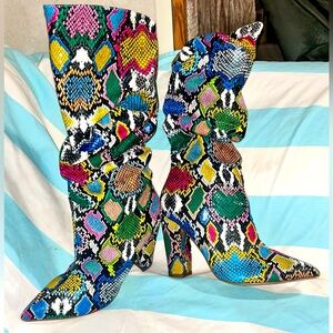 Colorful Snakeskin Heel Boots